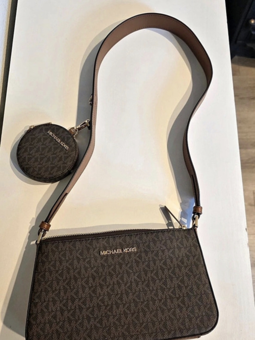 Michael Kors Jet Set Travel Small Signature Logo Crossbody Bag With Pouch